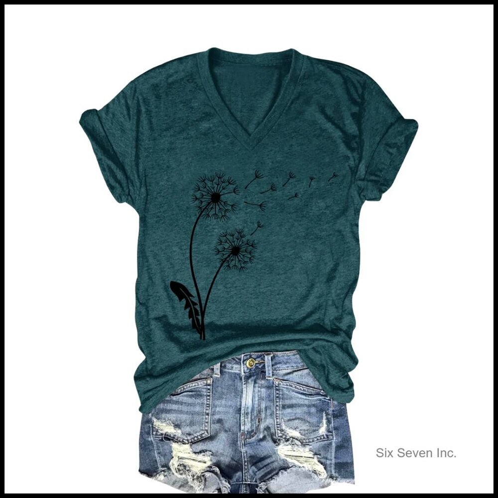 V-Neck Short Sleeve T-Shirt Bohemian Wildflower Graphic Print Summer Tops